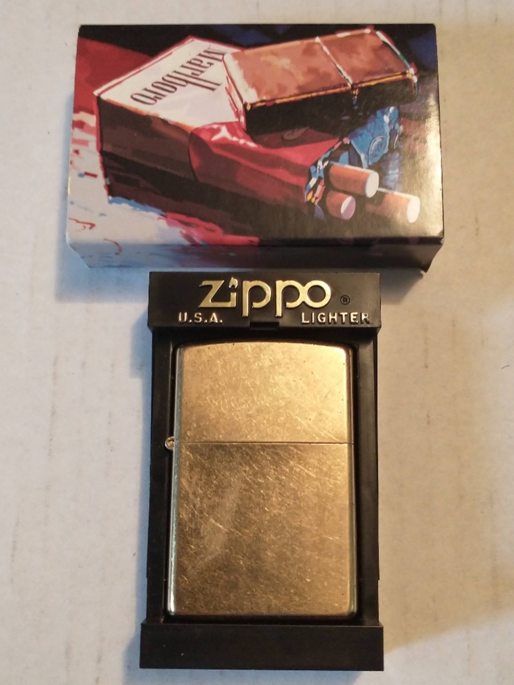 Vintage - Marlboro Brushed Brass - Zippo Lighter - *NEW*